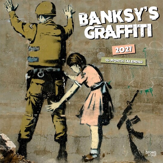 BrownTrout; Banksy's Graffiti OFFICIAL | 2027 12 x 24 Inch (Hanging) Monthly Square Wall Calendar | Plastic-Free; Category:Wall Calendars; Image:1